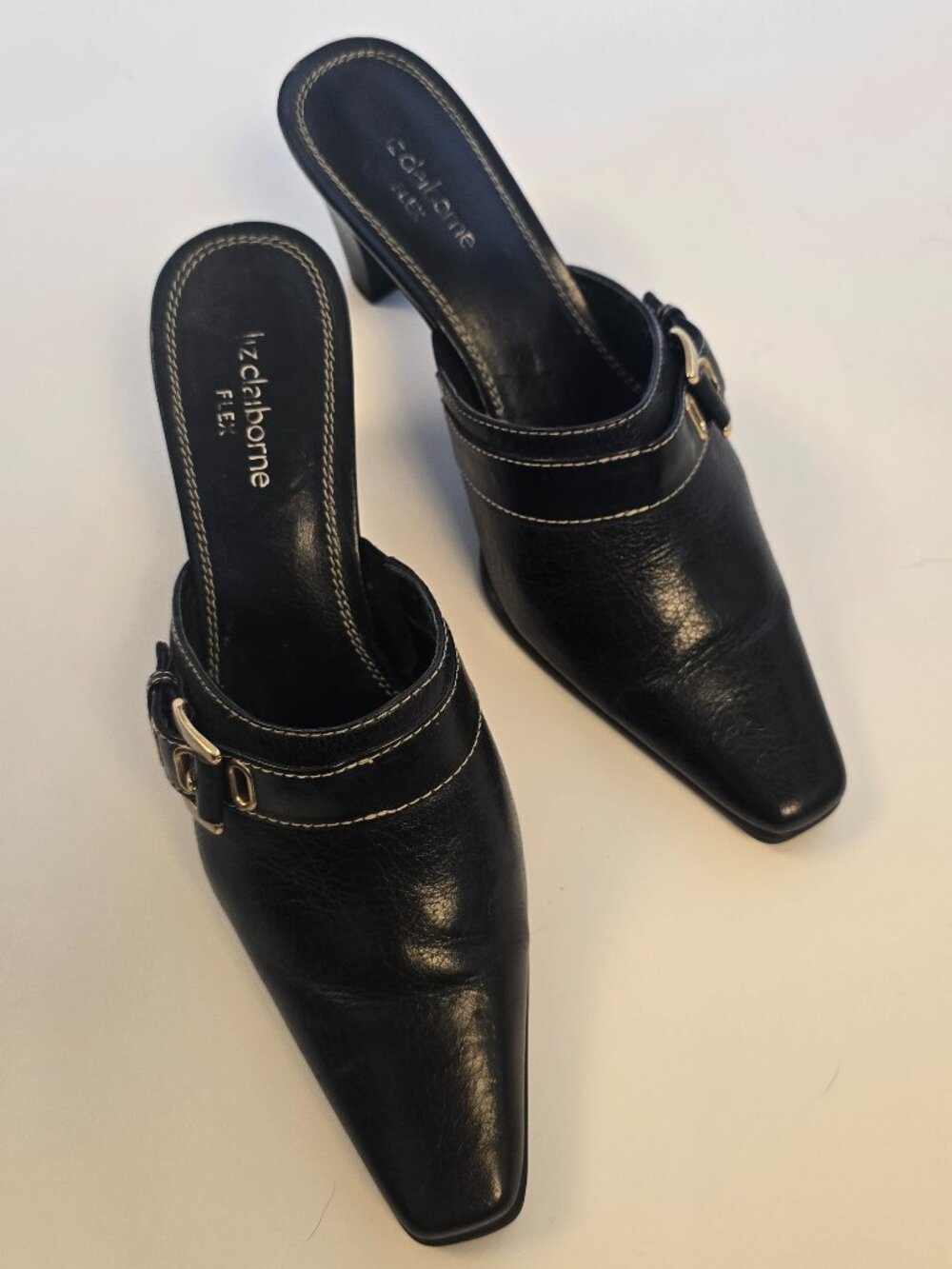 Liz Claiborne Flex Black Slip On Shoes with Gold Buckle Detail Size 8